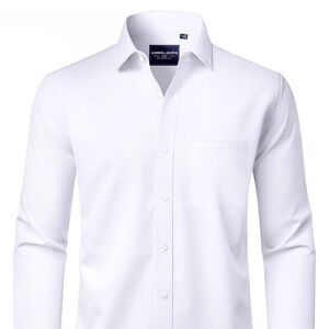 Men's White Dress Shirt with Chest Pocket - Classic Long Sleeve